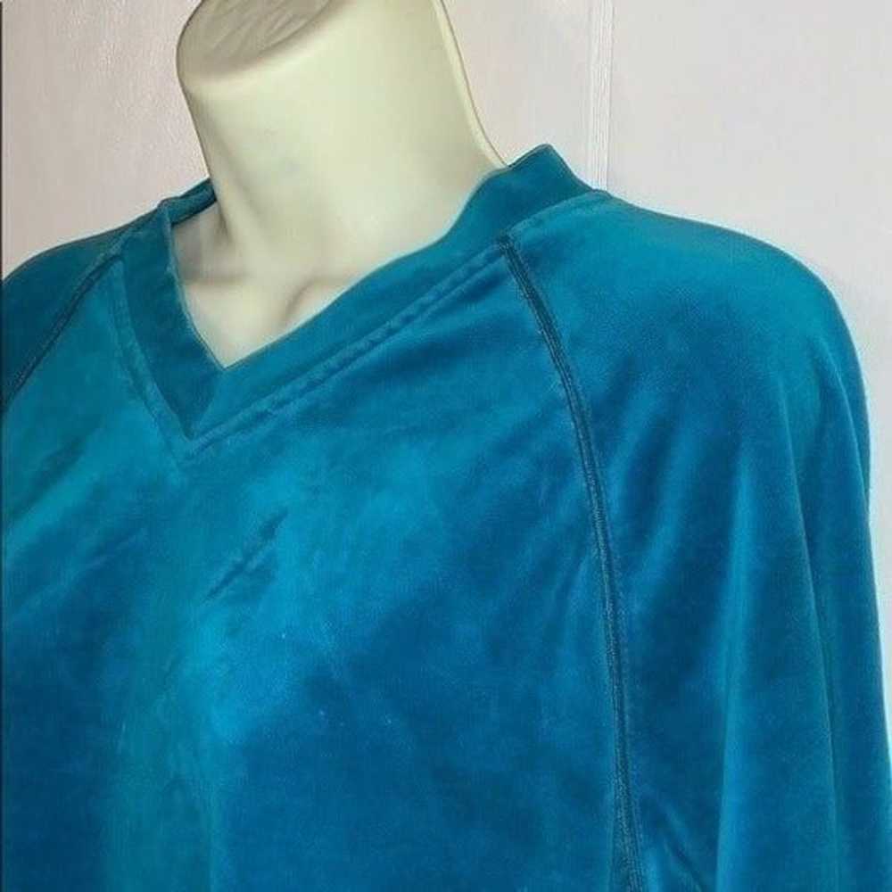 Vtg 80s Catalina turquoise velour long sleeved top - image 2