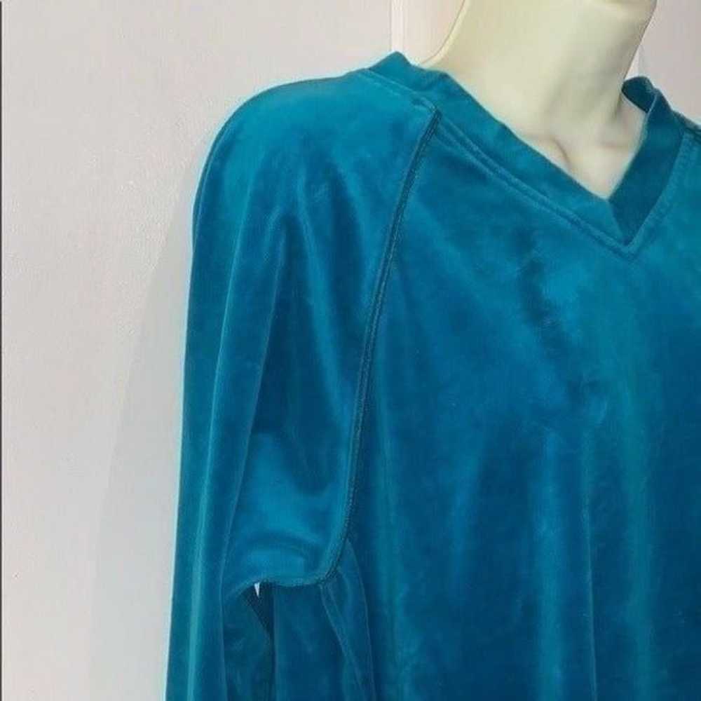 Vtg 80s Catalina turquoise velour long sleeved top - image 4