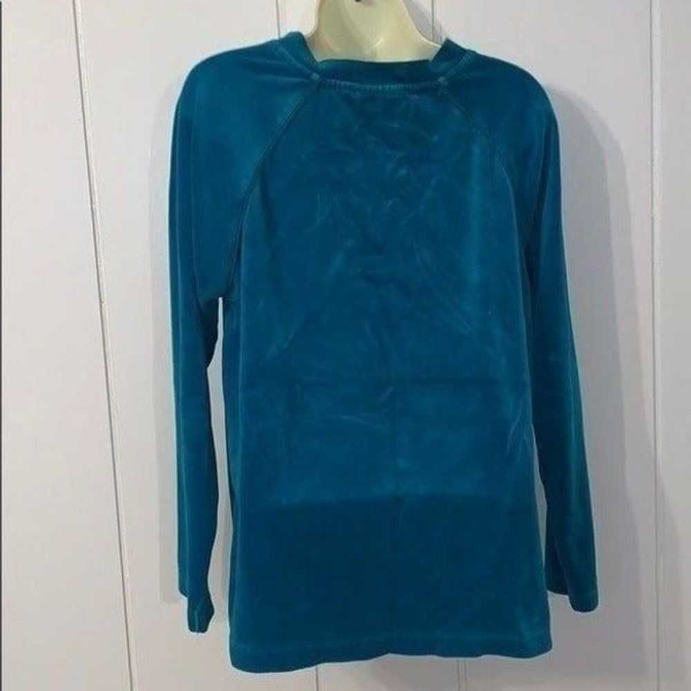 Vtg 80s Catalina turquoise velour long sleeved top - image 5