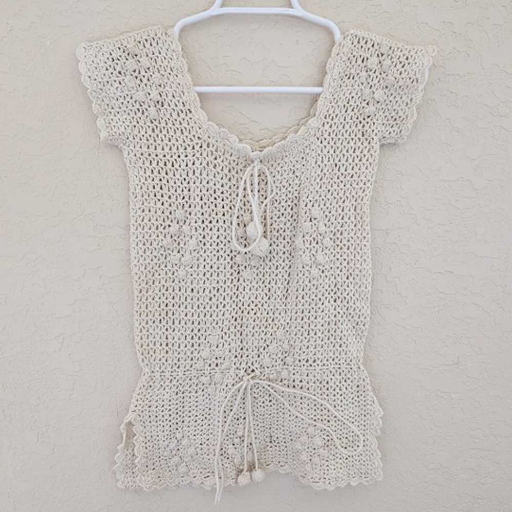 Vintage Flair 100% Cotton Crochet Top Boho Hippie… - image 2