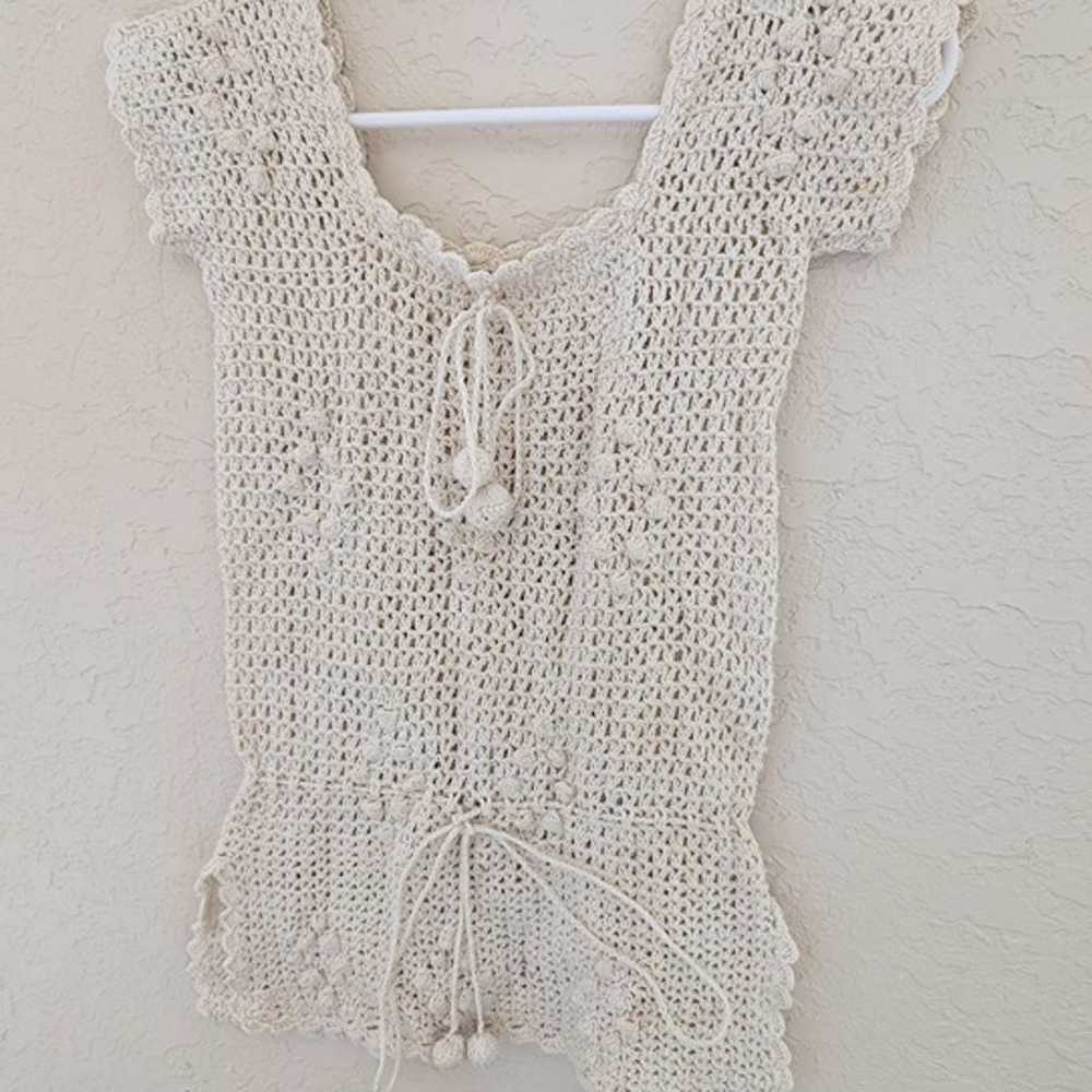 Vintage Flair 100% Cotton Crochet Top Boho Hippie… - image 3