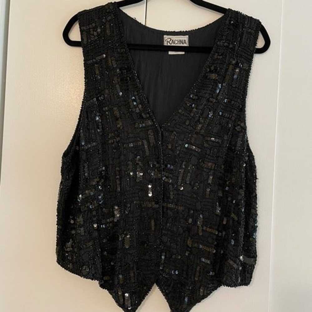 RACHINA Vintage Black Sequin/Beaded Vest - image 1