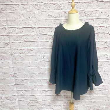 No-Brand Puff Sleeve Top Large Size 5L Navy Gathe… - image 1