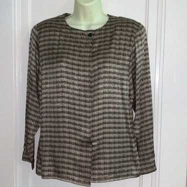 Vtg 80s Anne Klein 2 black/tan  blouse