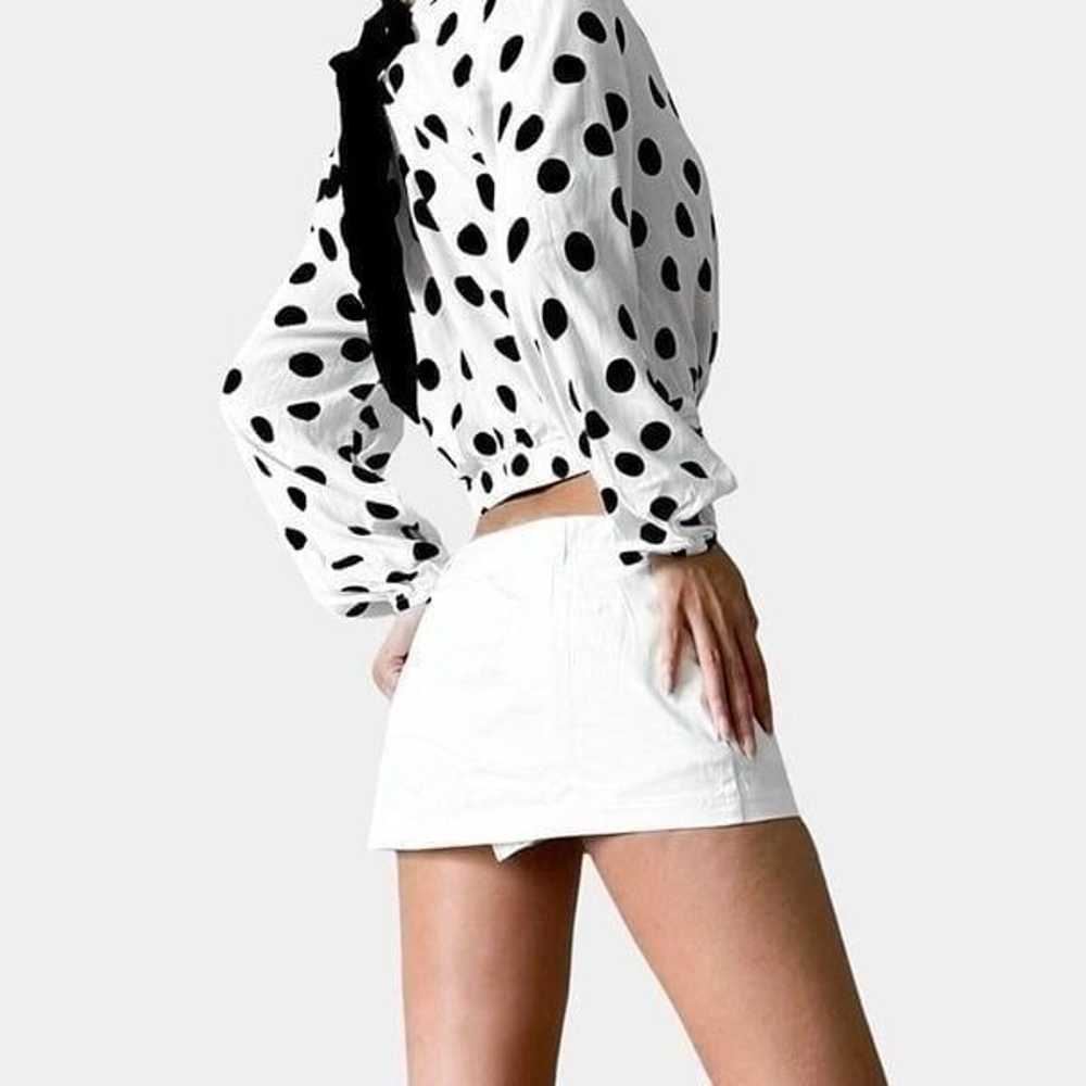 Bershka White Black Polka Dot Long Puffy Sleeve P… - image 3