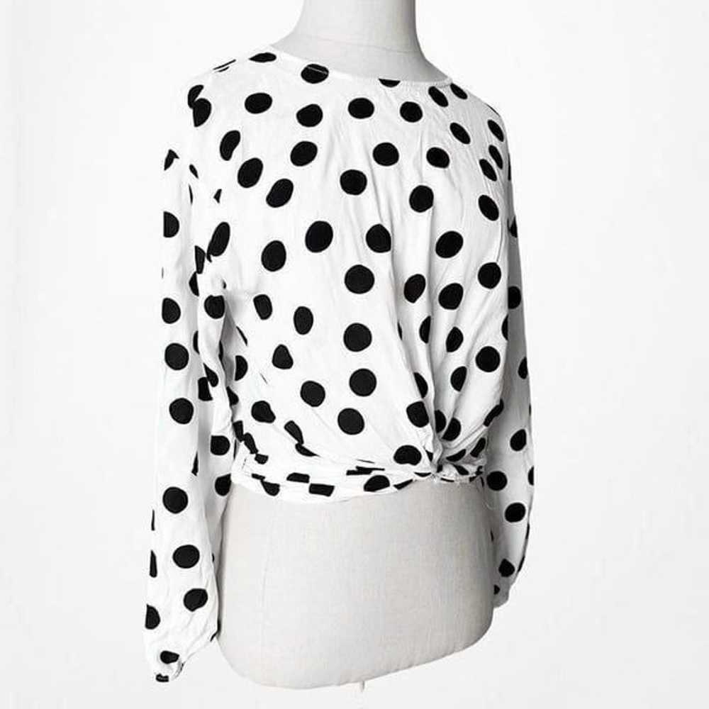 Bershka White Black Polka Dot Long Puffy Sleeve P… - image 5