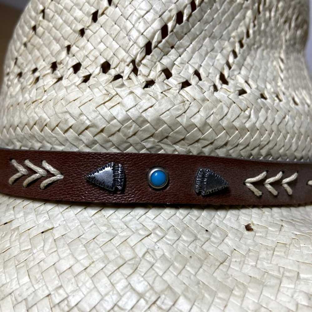 Rodeo Dr by Stetson Cowboy Straw Hat Big Brim Lea… - image 2