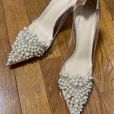 Pointed-toe high heels 24.5 cm, decorated with pe… - image 1