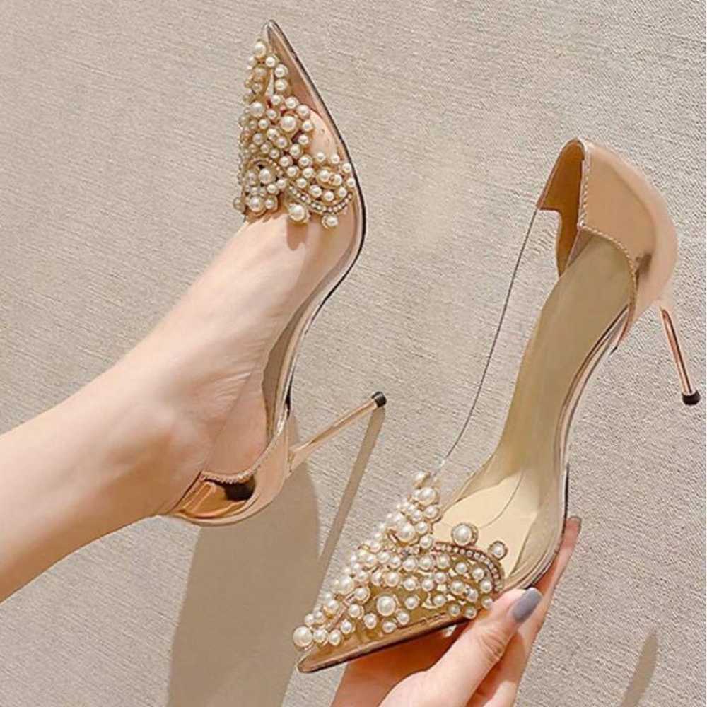 Pointed-toe high heels 24.5 cm, decorated with pe… - image 2