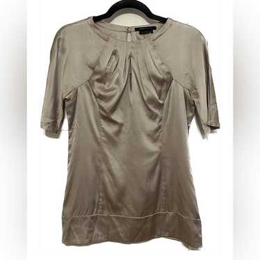 BCBGMaxAzria Taupe/Grey Silk Pleated Top - image 1