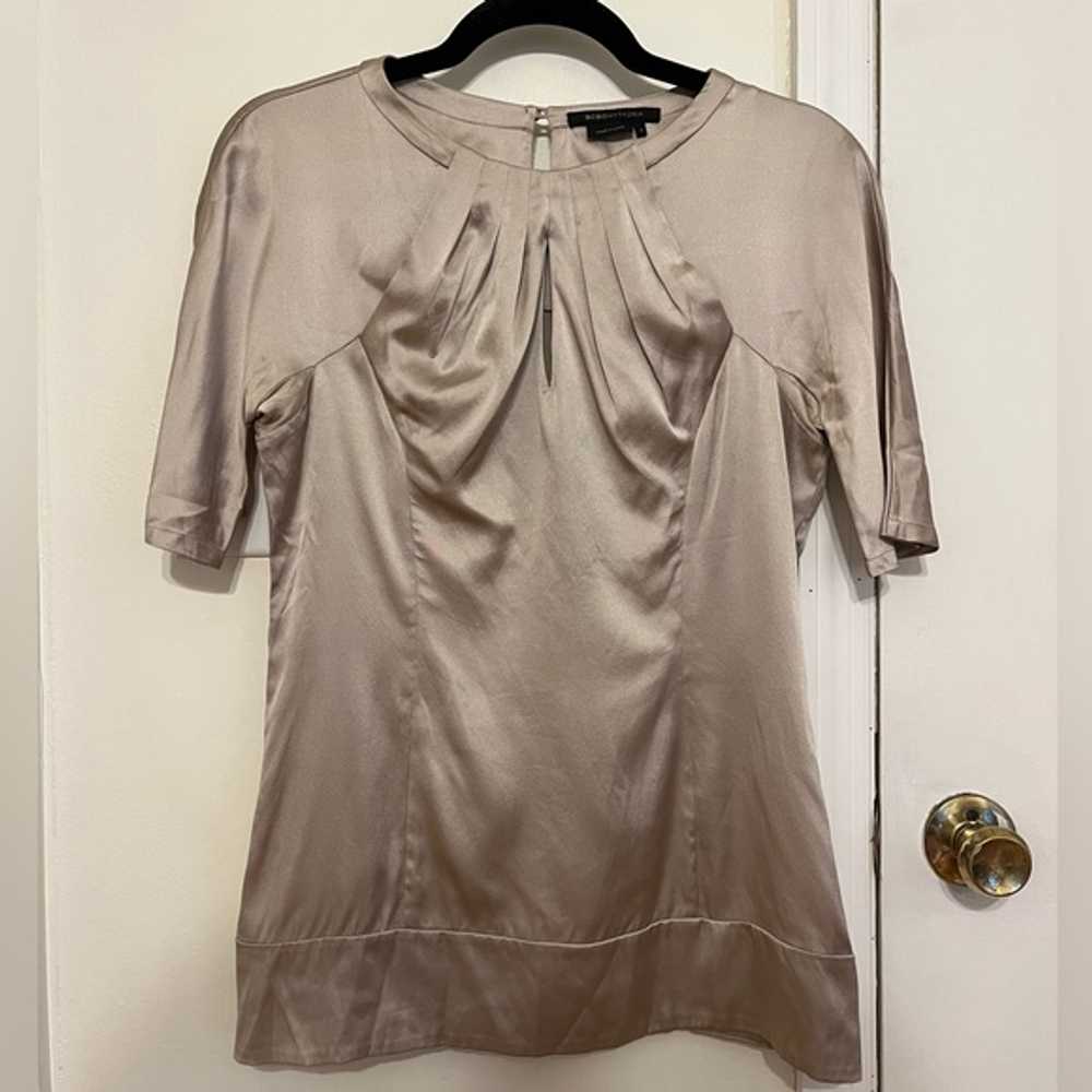 BCBGMaxAzria Taupe/Grey Silk Pleated Top - image 2