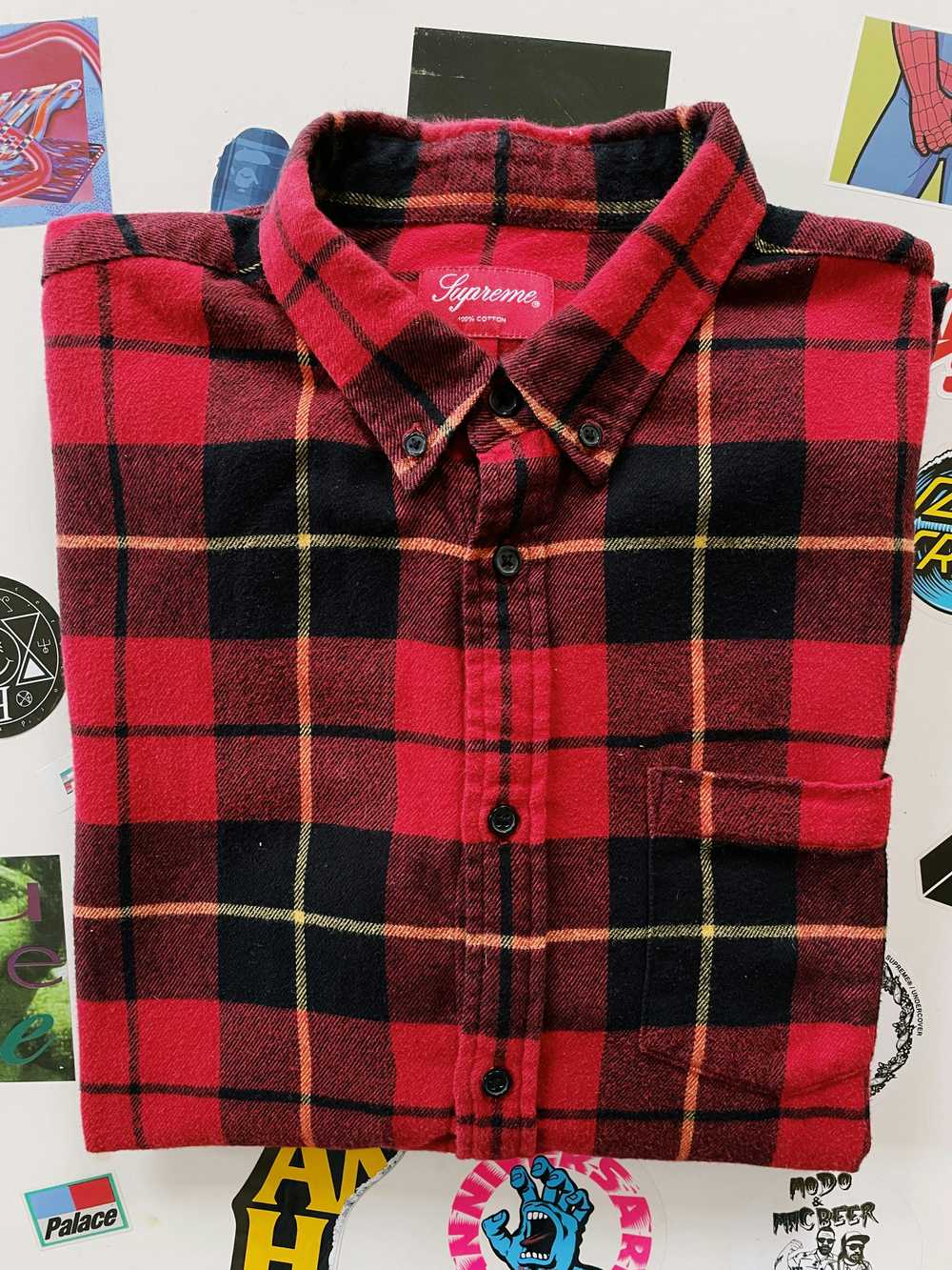 Supreme Tartan Longsleeve Flannel Shirt Red / Bla… - image 7