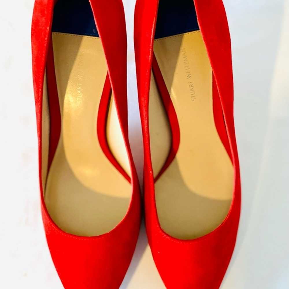 Stuart Weitzman lipstick Red Suede heels - image 7