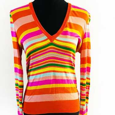 Dolce & Gabbana Colorful Rainbow Striped  V-neck t