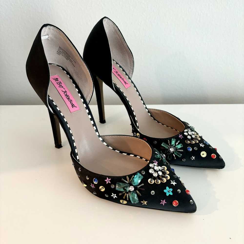 Betsey Johnson Mayson Heels Sz 8.5 Black Satin Je… - image 11