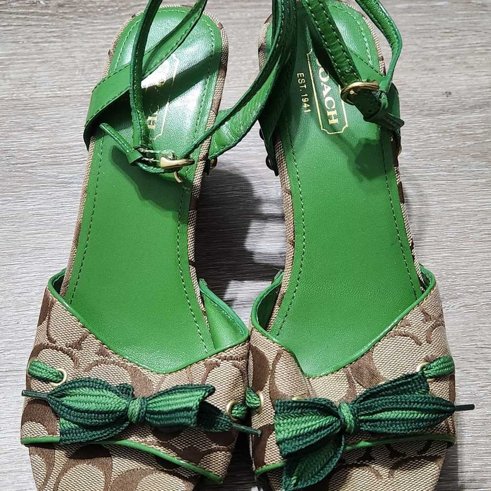 Coach Silk and Leather Sandal with Wedge Heel & A… - image 1