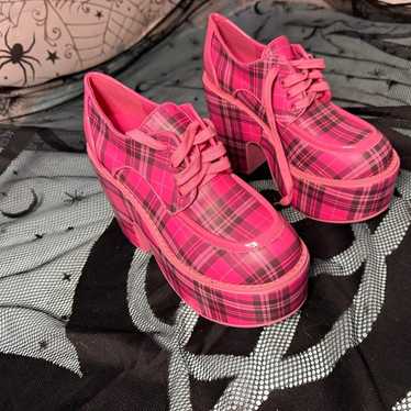 Sugar Thrillz Pink and black plaid platform shoes