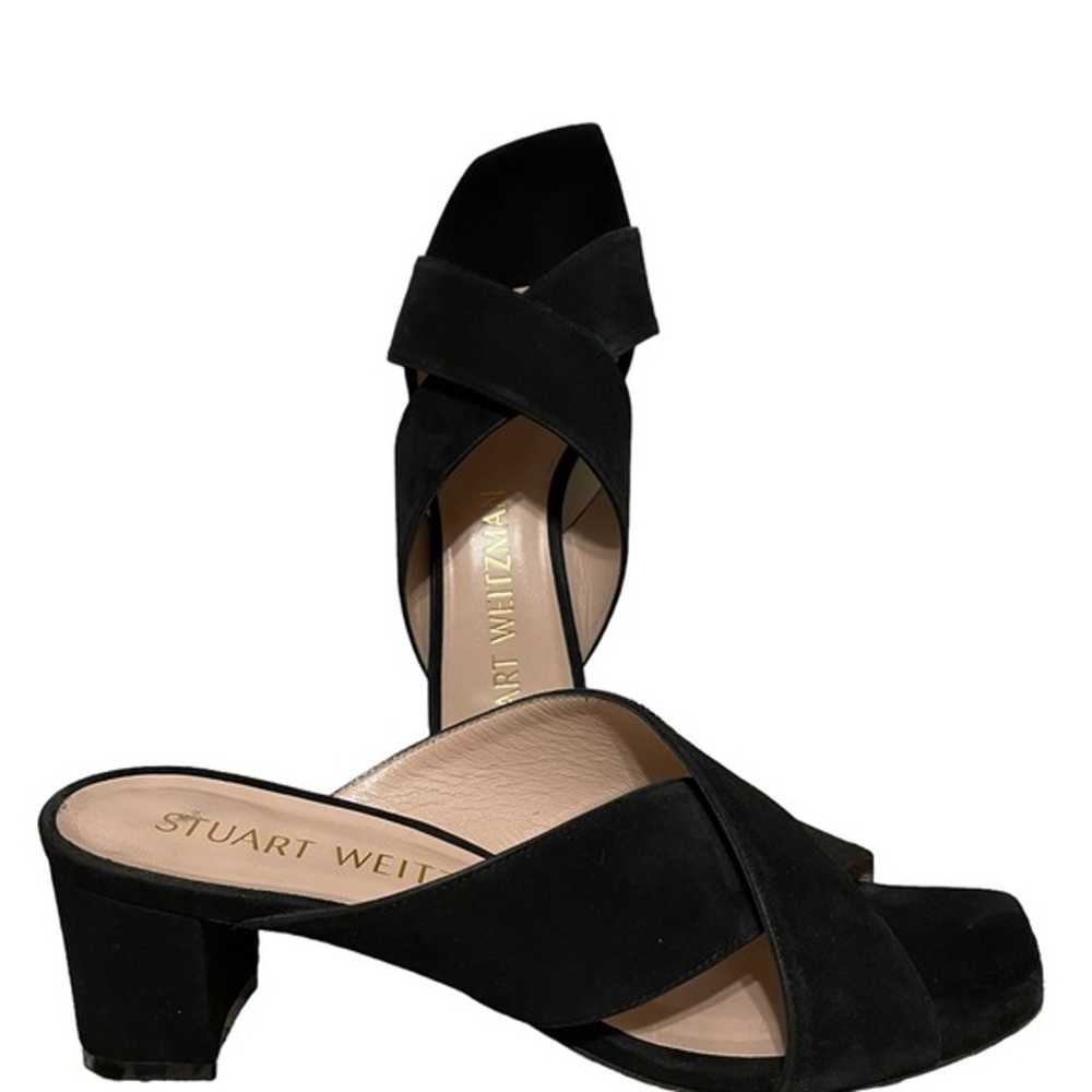 Stuart Weitzman Black Vegan Suede Slides Sandals … - image 1