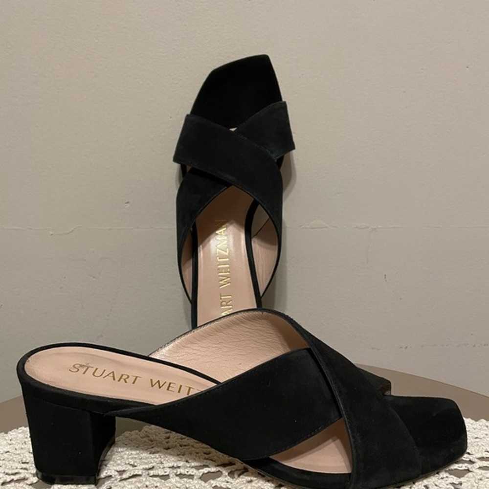 Stuart Weitzman Black Vegan Suede Slides Sandals … - image 2