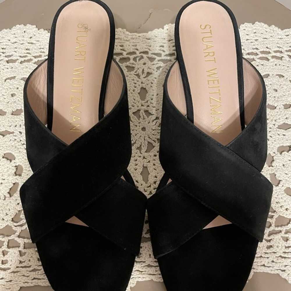 Stuart Weitzman Black Vegan Suede Slides Sandals … - image 3