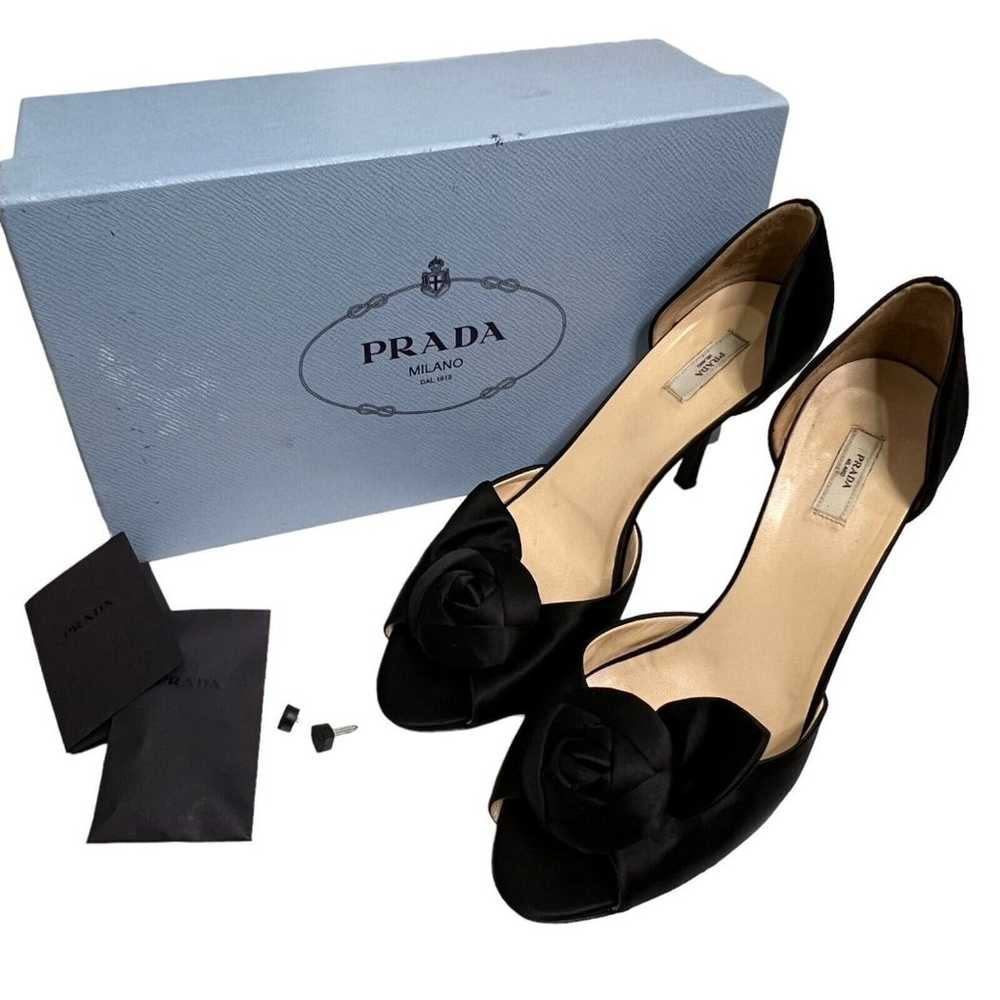 PRADA Womens Black Satin Rose Pumps Heels Size 40… - image 1