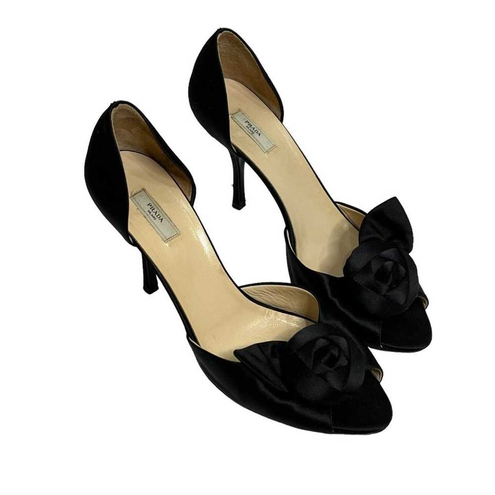 PRADA Womens Black Satin Rose Pumps Heels Size 40… - image 3