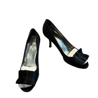 Stuart Weitzman Gigiritz Black Satin Peep Toe Heel