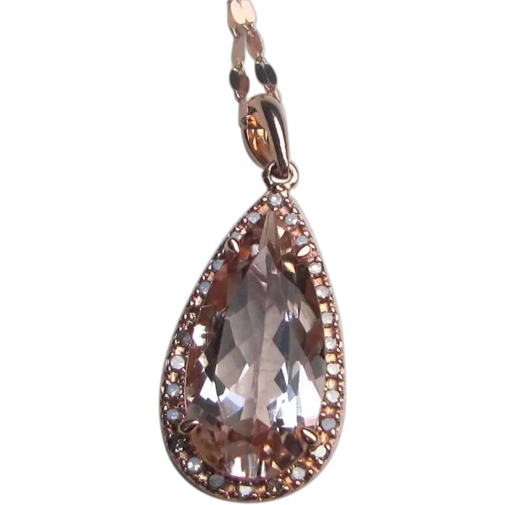 10K Rose Gold Morganite and Diamond Pendant with … - image 1