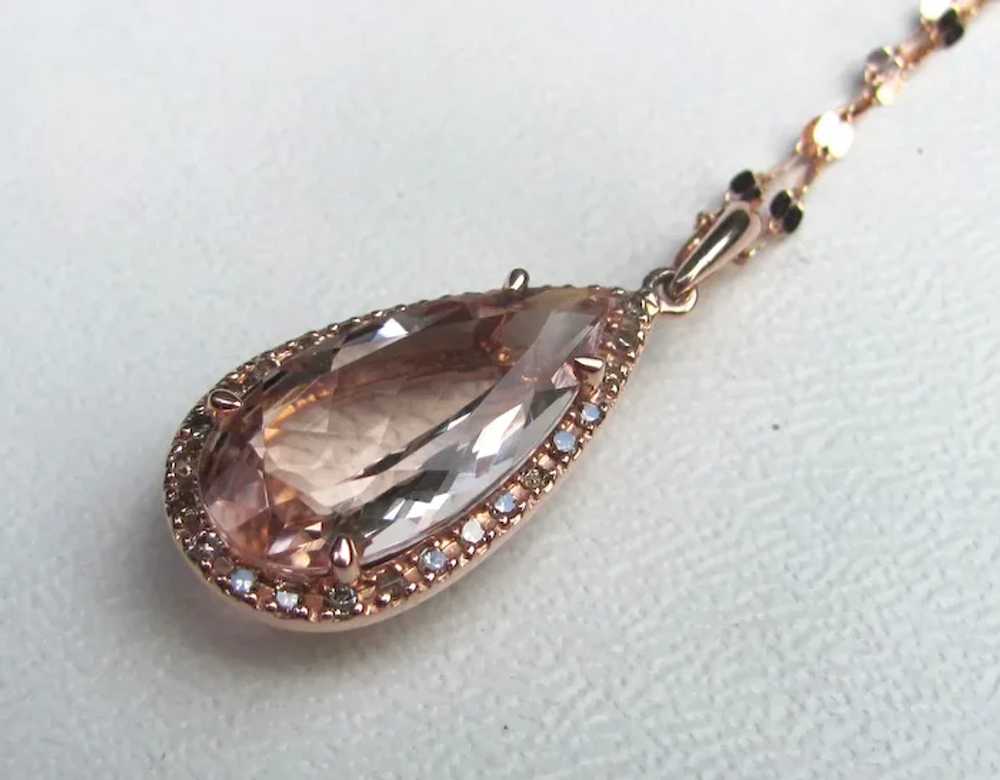 10K Rose Gold Morganite and Diamond Pendant with … - image 2