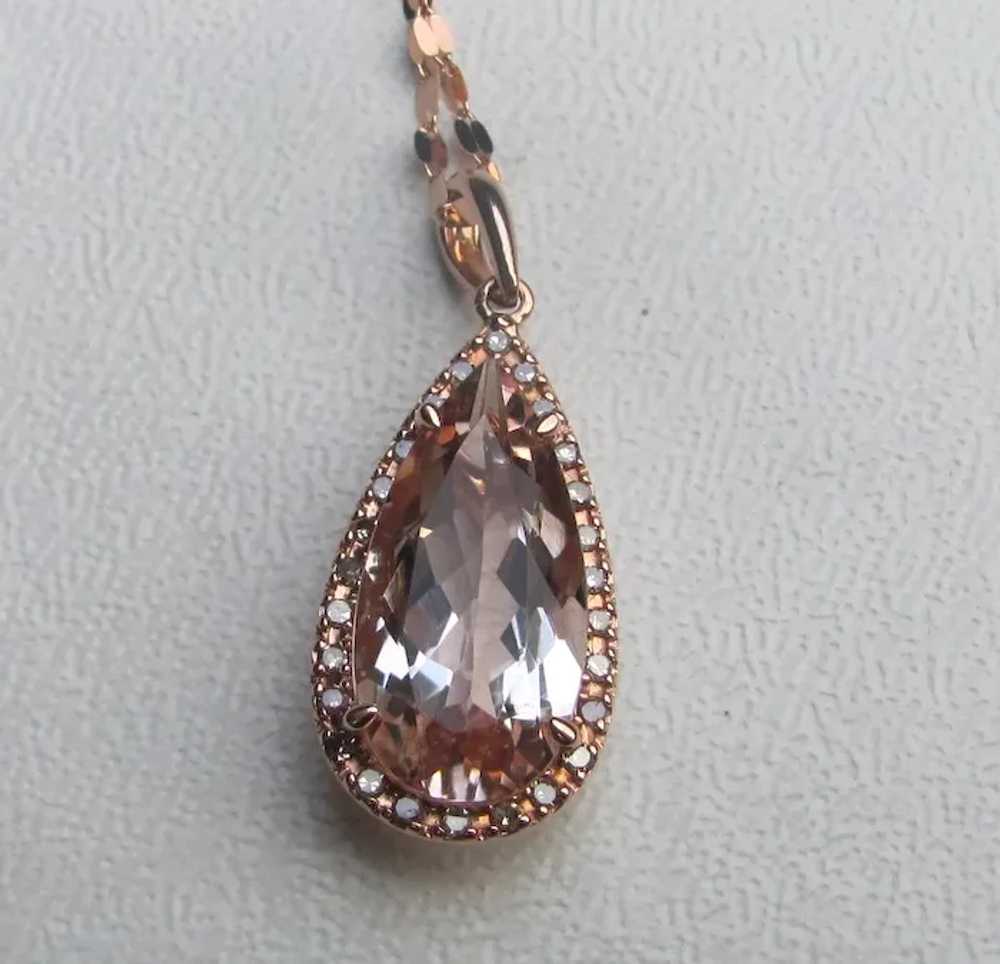 10K Rose Gold Morganite and Diamond Pendant with … - image 3