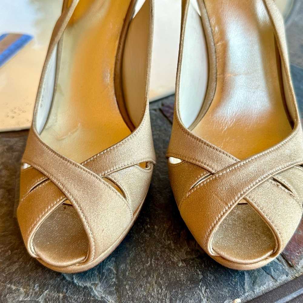 Stuart Weitzman Peekapoo Gold Heels Sz 6 Peep Toe… - image 10