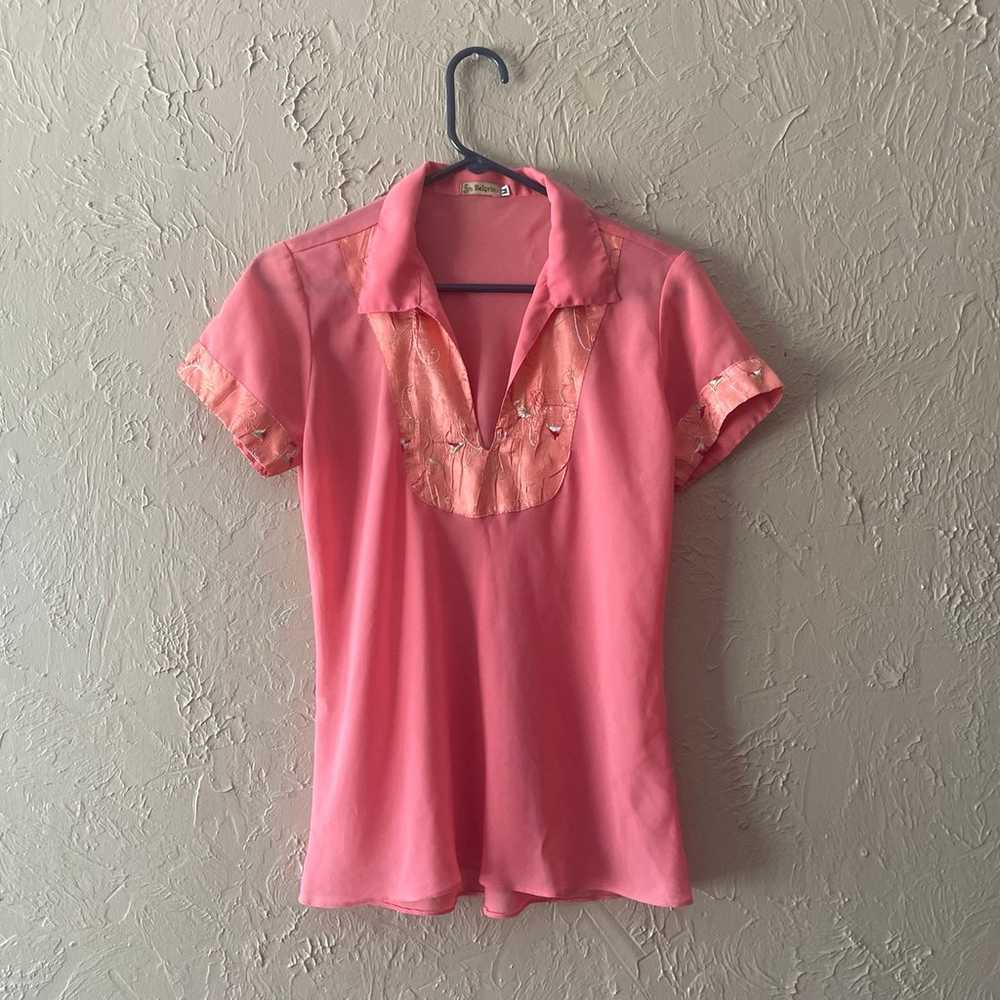 Belgrito Vintage 60s Coral Collared Blouse - image 1