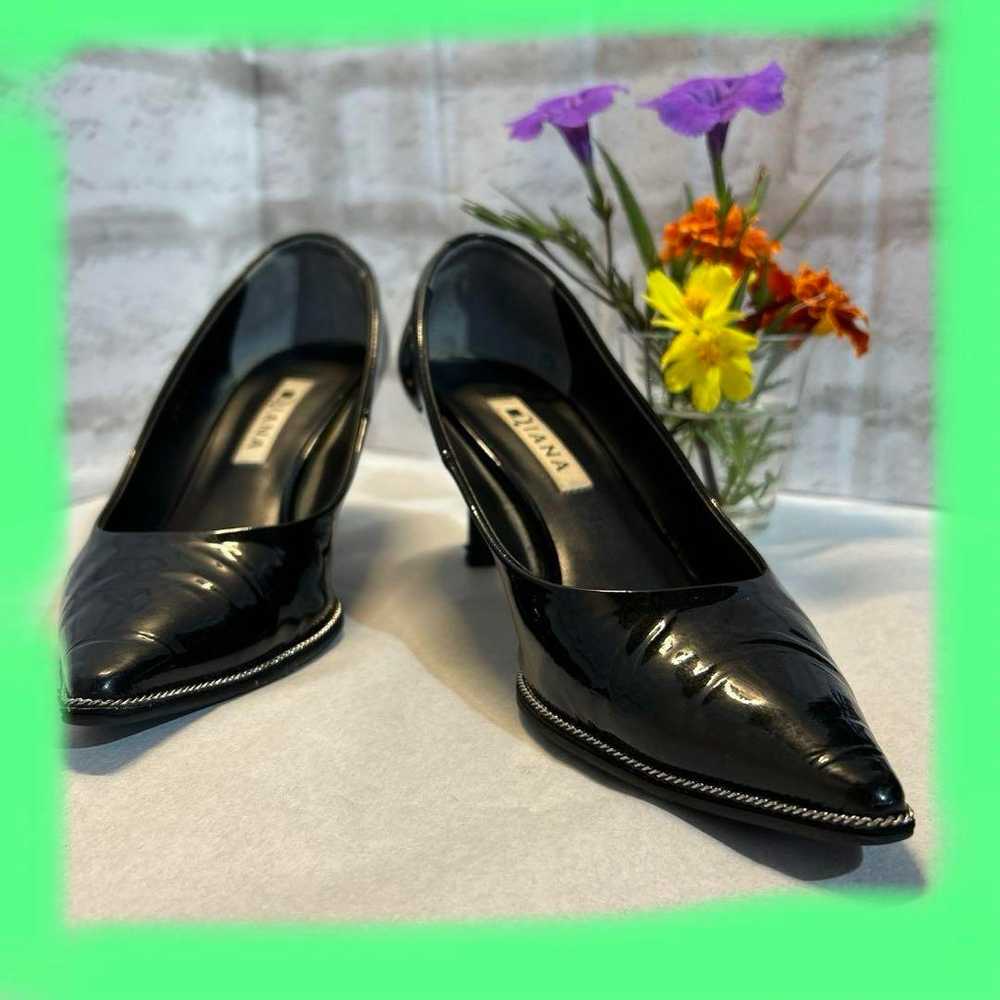 DIANA Black Patent Leather High Heels 24cm with R… - image 10