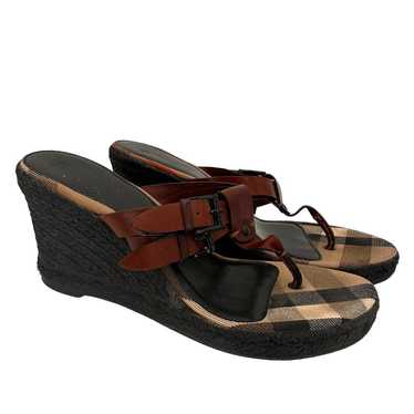 Burberry Leather Brown Wedge Espadrille Thong Hee… - image 1