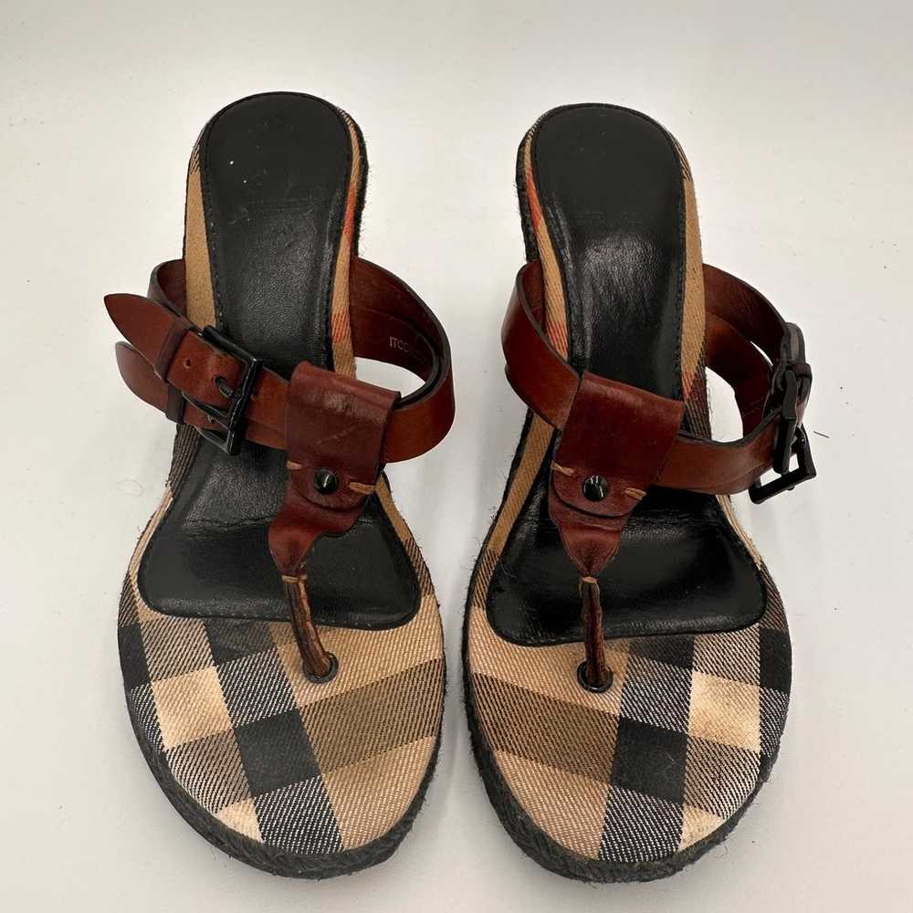 Burberry Leather Brown Wedge Espadrille Thong Hee… - image 2