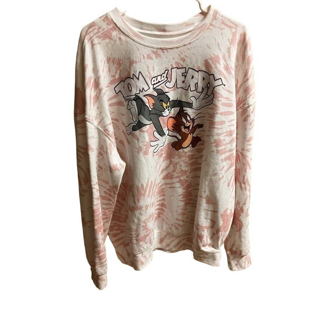 TOM & JERRY Women's 1X Sweatshirt Tie Dye Pink Wh… - image 1