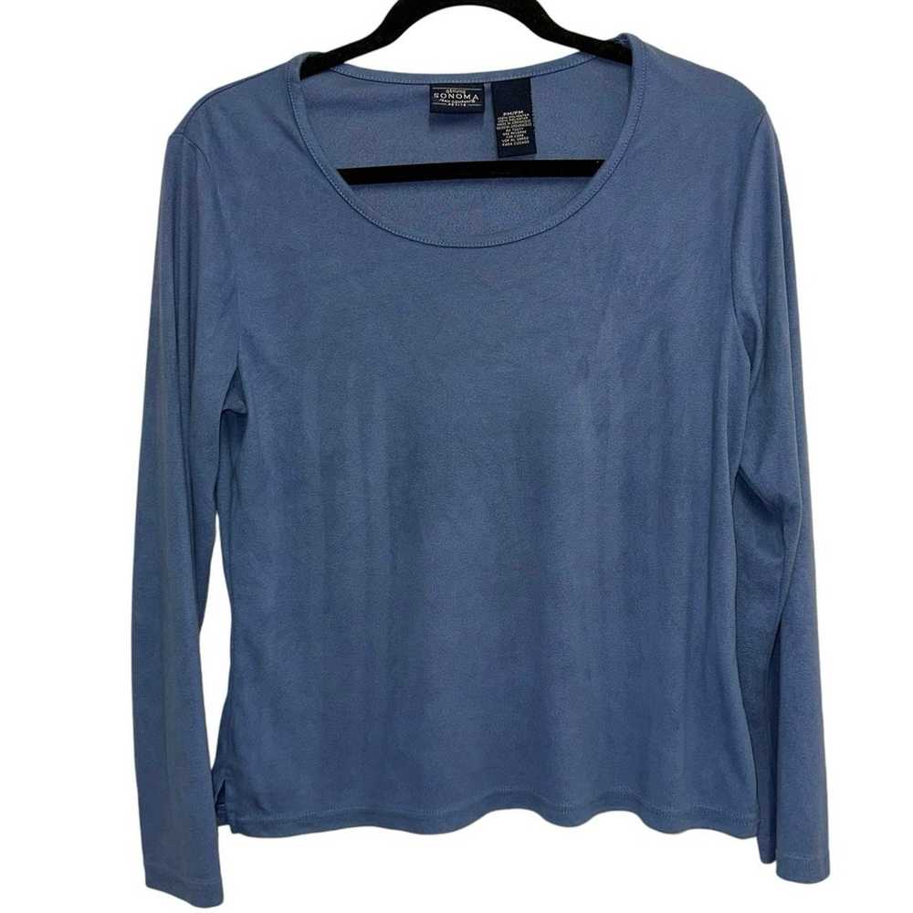 Sonoma Vintage Faux Suede Blue Long Sleeve Tee Sh… - image 1