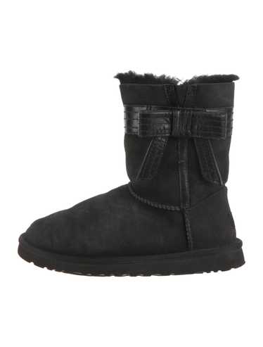 UGG Suede Mid-Calf Boots Black Round-Toes with Bo… - image 1