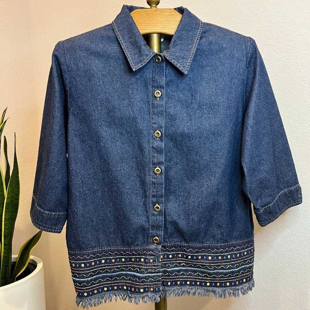 Allison Daley Vintage Embroidered Denim Shirt wit… - image 1