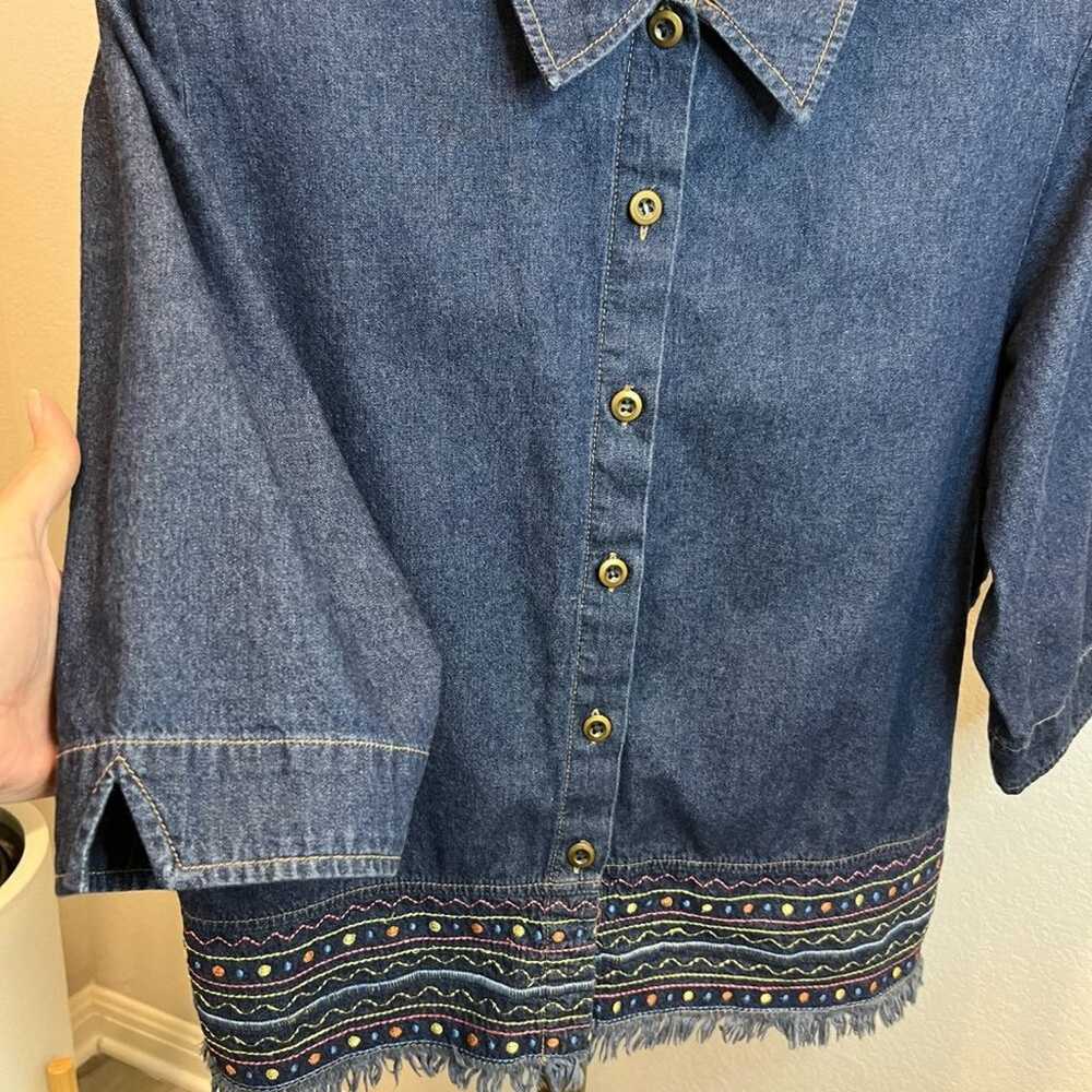 Allison Daley Vintage Embroidered Denim Shirt wit… - image 3