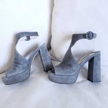 Prada Gray Suede Slingback Leather Chunky Heel Pl… - image 1