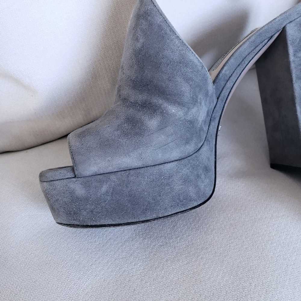 Prada Gray Suede Slingback Leather Chunky Heel Pl… - image 2