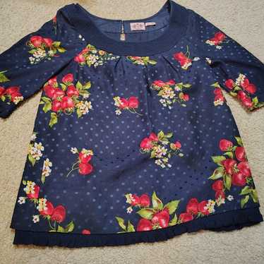 Vintage Juicy Couture Strawberry Blouse 100% Silk… - image 1