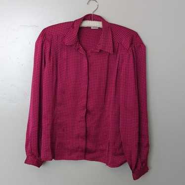 Natalie Vintage 80s Fuchsia Pink Satin Button Up S