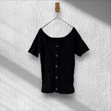 GRL Grail Half Sleeve Knit Top Square Neck Decora… - image 1