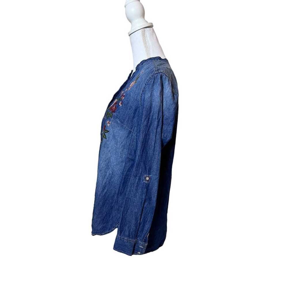 Vintage America Blues Floral Embroidered Denim Bu… - image 2