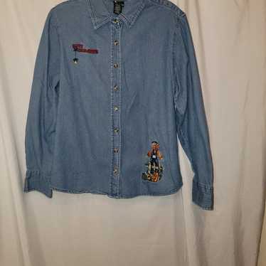 VTG Holiday Editions Embroidered Denim Button Fow… - image 1