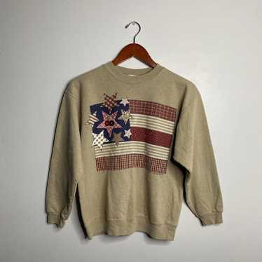 90s Vintage Tan American Flag Sweatshirt - image 1