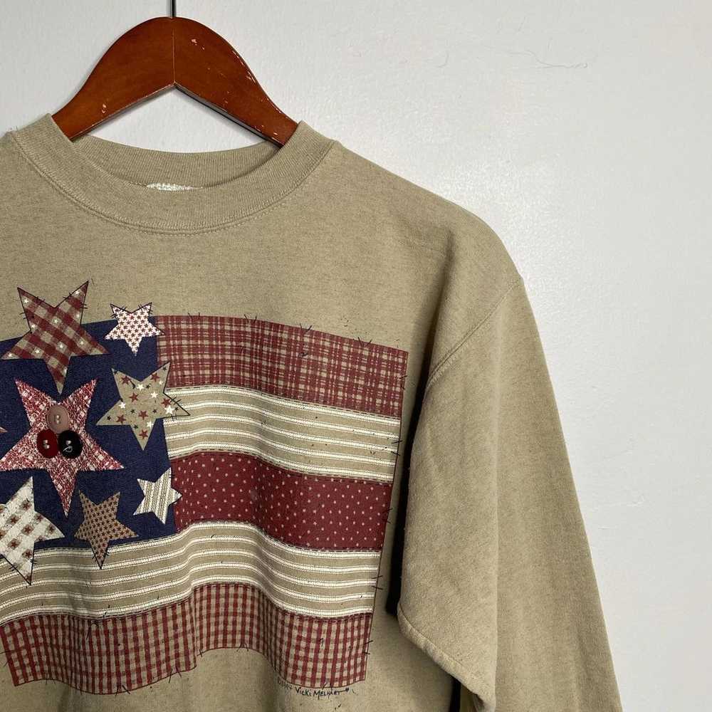 90s Vintage Tan American Flag Sweatshirt - image 3