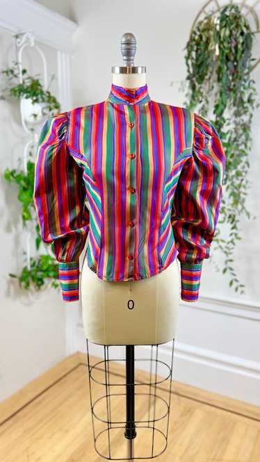 1980s Rainbow Striped Blouse | small